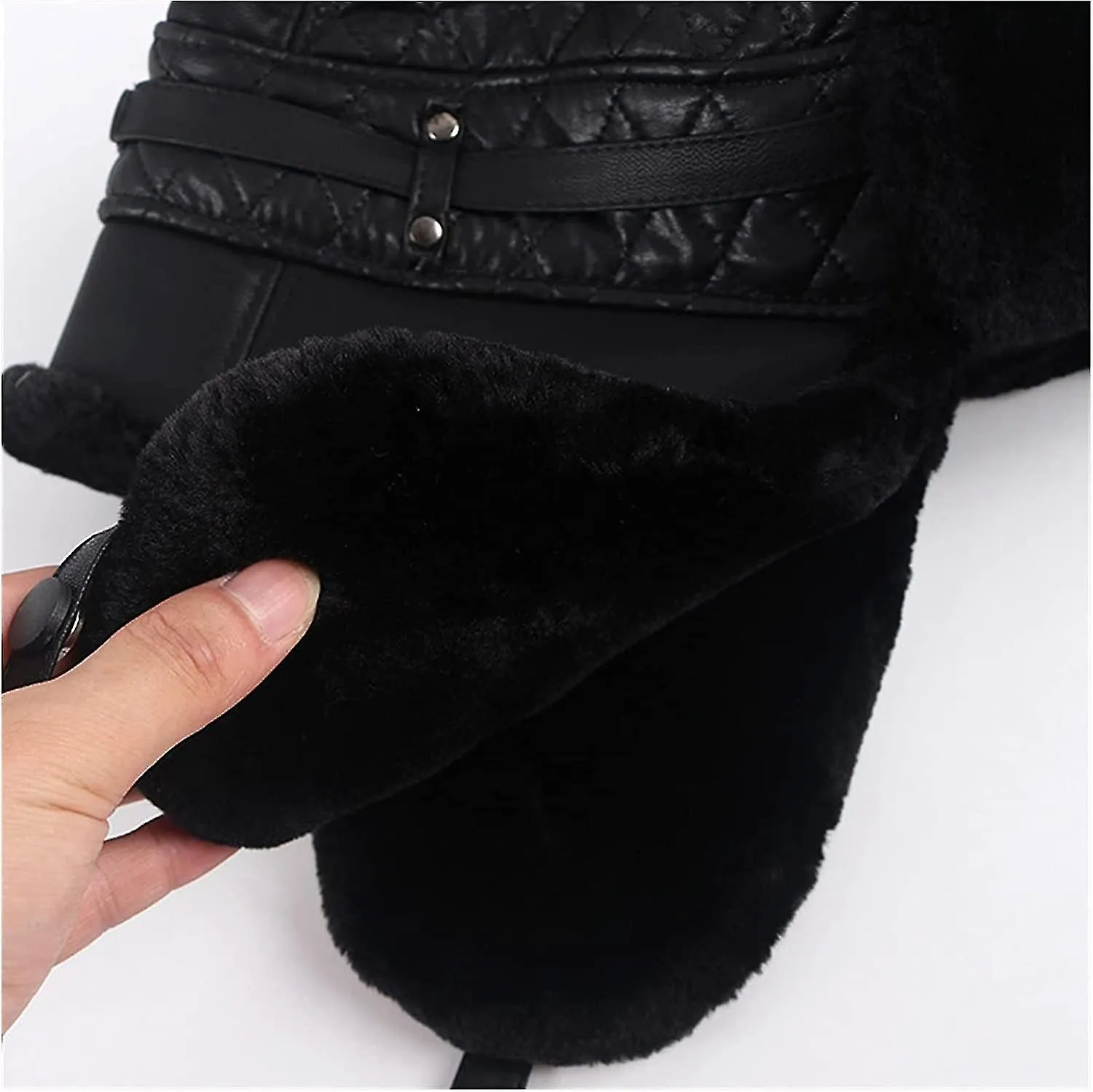 LEDERHUT VERSTELLBAR WINTER WARMES LEDER PILOTMTZE SOWJETISCHE RUSSISCHE FAXU FUR HTE BOMBERHUT MNNER SCHWARZE SCHNEETHE FR