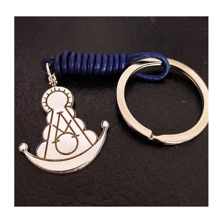 Llavero Virgen del Rocío personalizado en plata de ley
