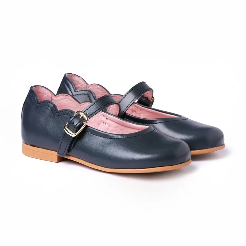 Merceditas Colegiales Niña Piel Napa Hebilla 1103 Marino, de Angelitos