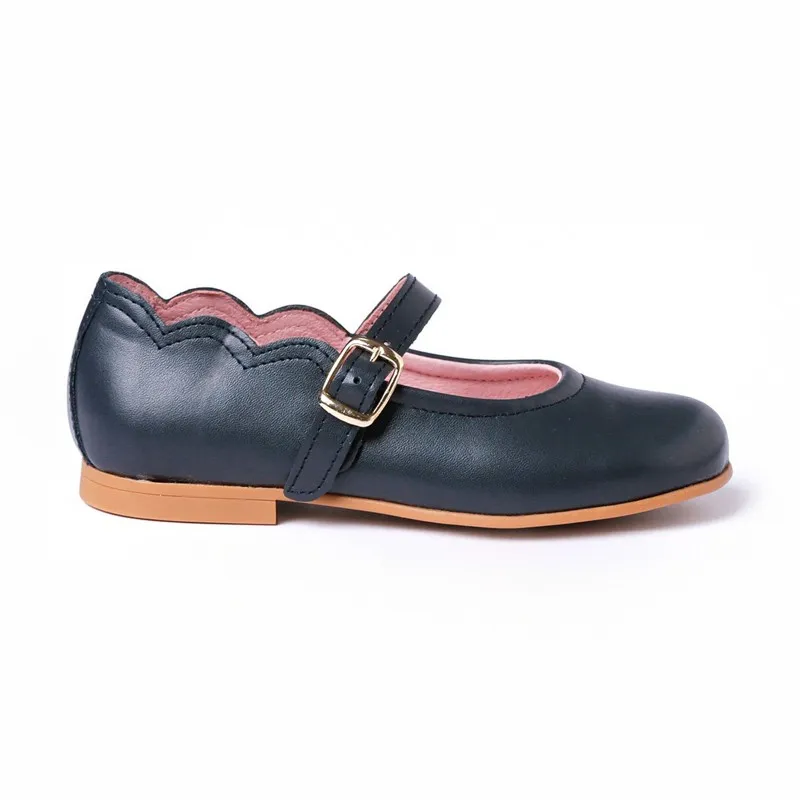 Merceditas Colegiales Niña Piel Napa Hebilla 1103 Marino, de Angelitos