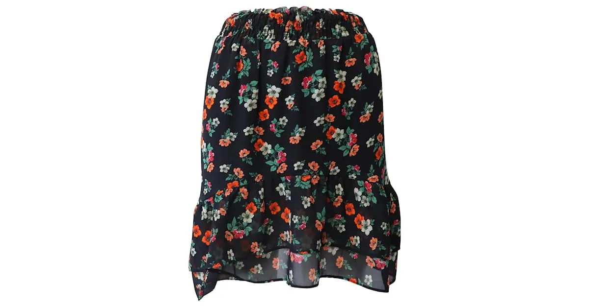 Minifalda floral Maje de seda estampada negra 