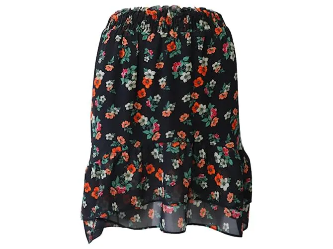 Minifalda floral Maje de seda estampada negra 