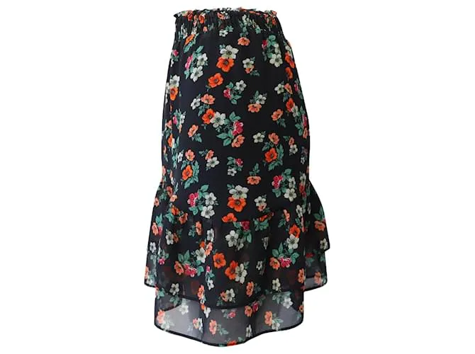 Minifalda floral Maje de seda estampada negra 