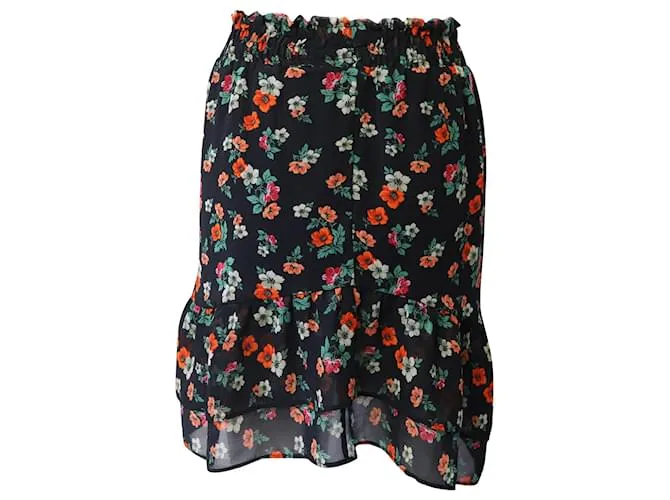 Minifalda floral Maje de seda estampada negra 