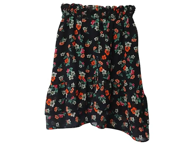 Minifalda floral Maje de seda estampada negra 