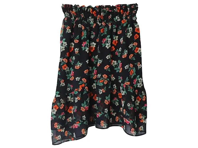 Minifalda floral Maje de seda estampada negra 