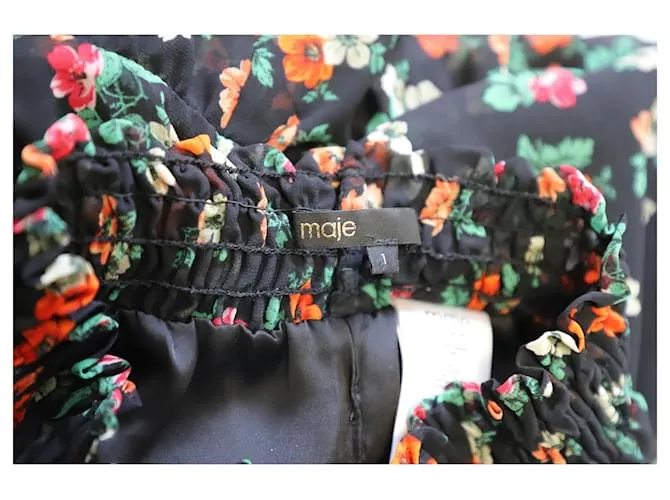 Minifalda floral Maje de seda estampada negra 