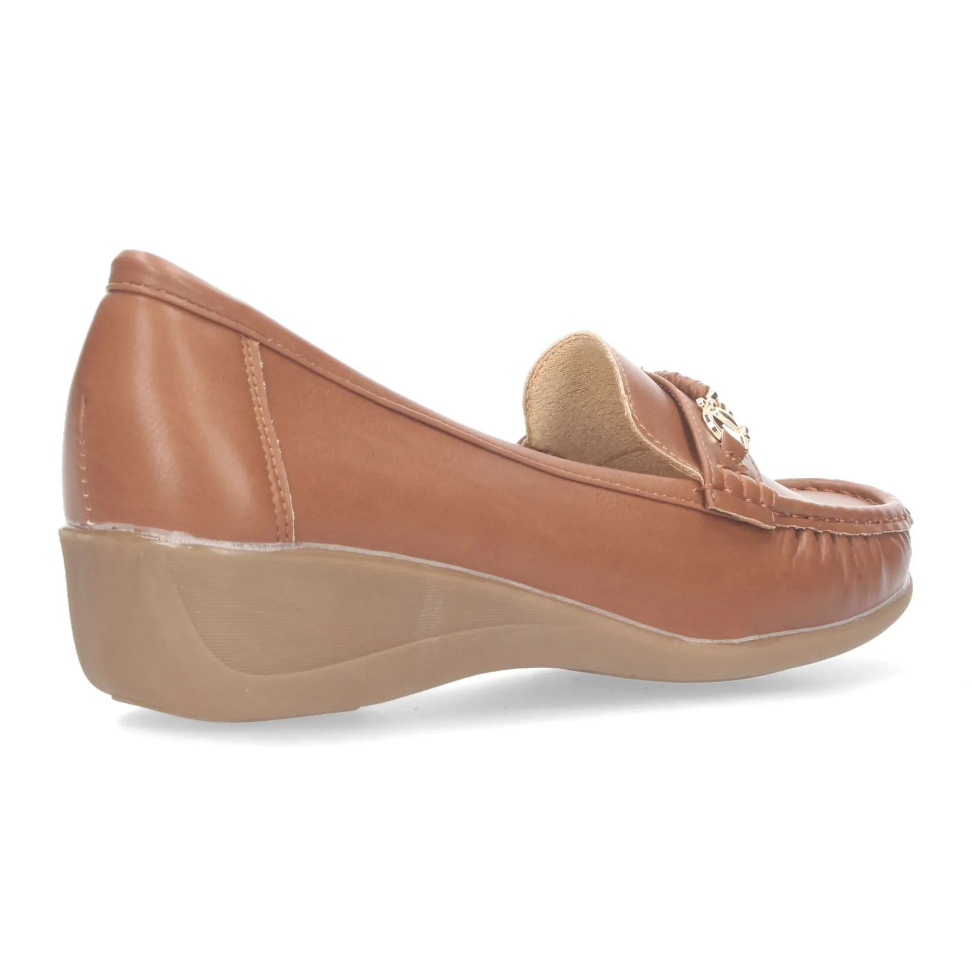 Mocasines de cuña cómoda para mujer color camel