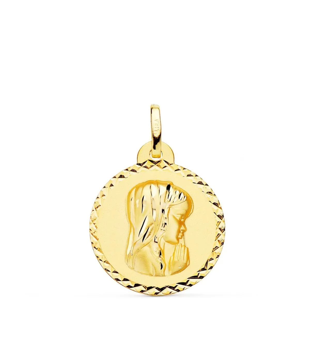 Médaille 18k 20mm Vierge en prière Striée