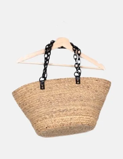 NoName Capazo beige rafia con cadena