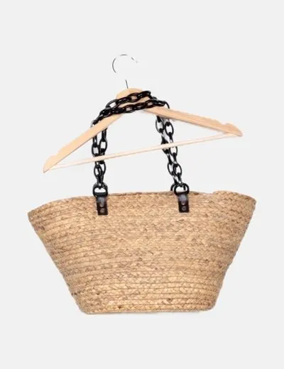 NoName Capazo beige rafia con cadena