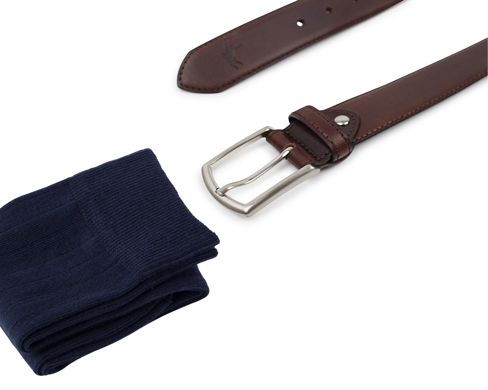 Pack Calcetín Navy + Cinturón Piel Marrón