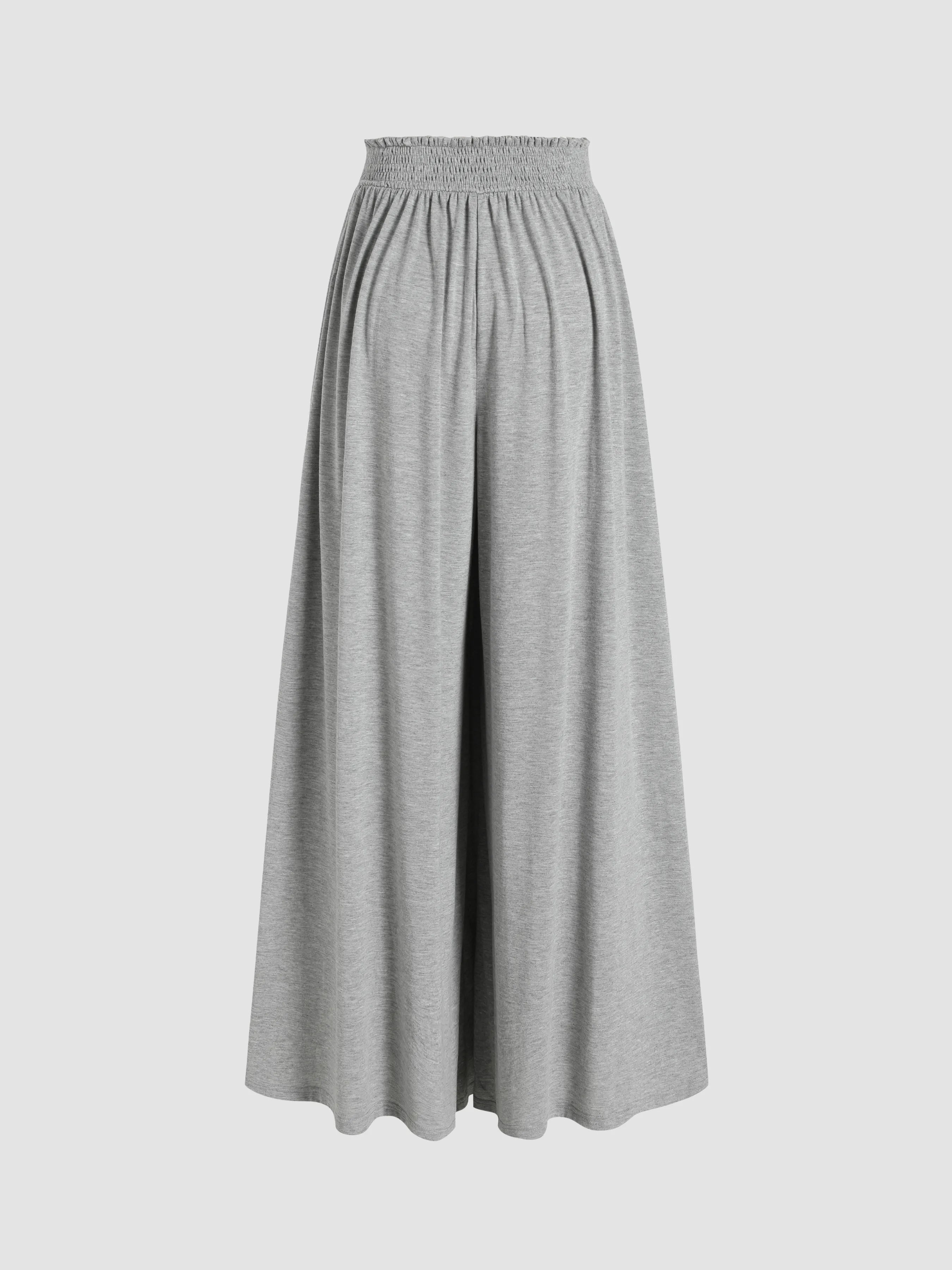  Pantalones anchos de cintura alta con volantes de jersey sólido