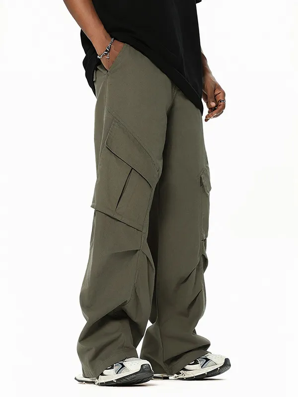 Pantalones cargo sueltos plisados con bolsillo grande para hombre