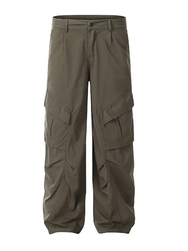 Pantalones cargo sueltos plisados con bolsillo grande para hombre