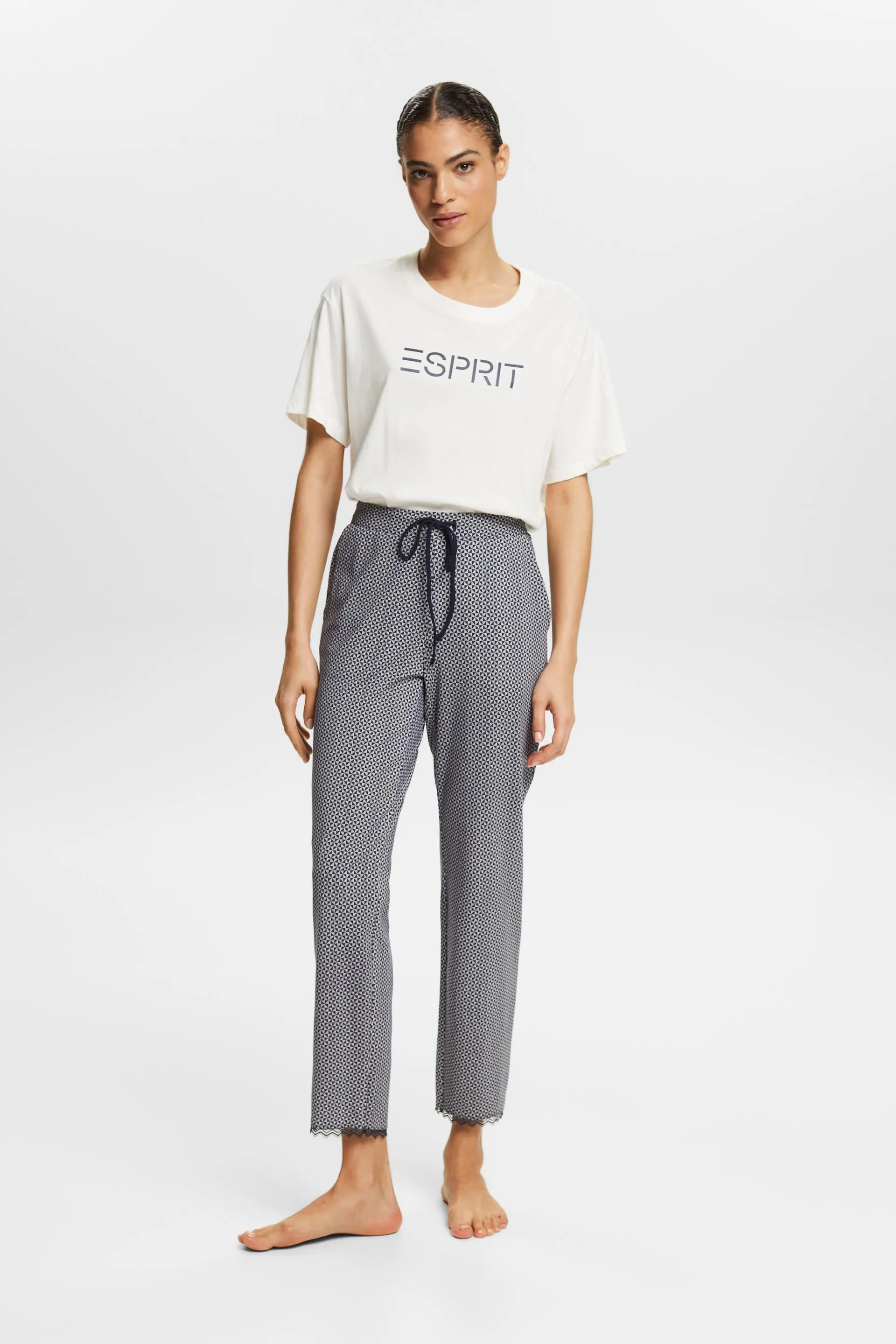 Pantalones de jersey estampados con encaje