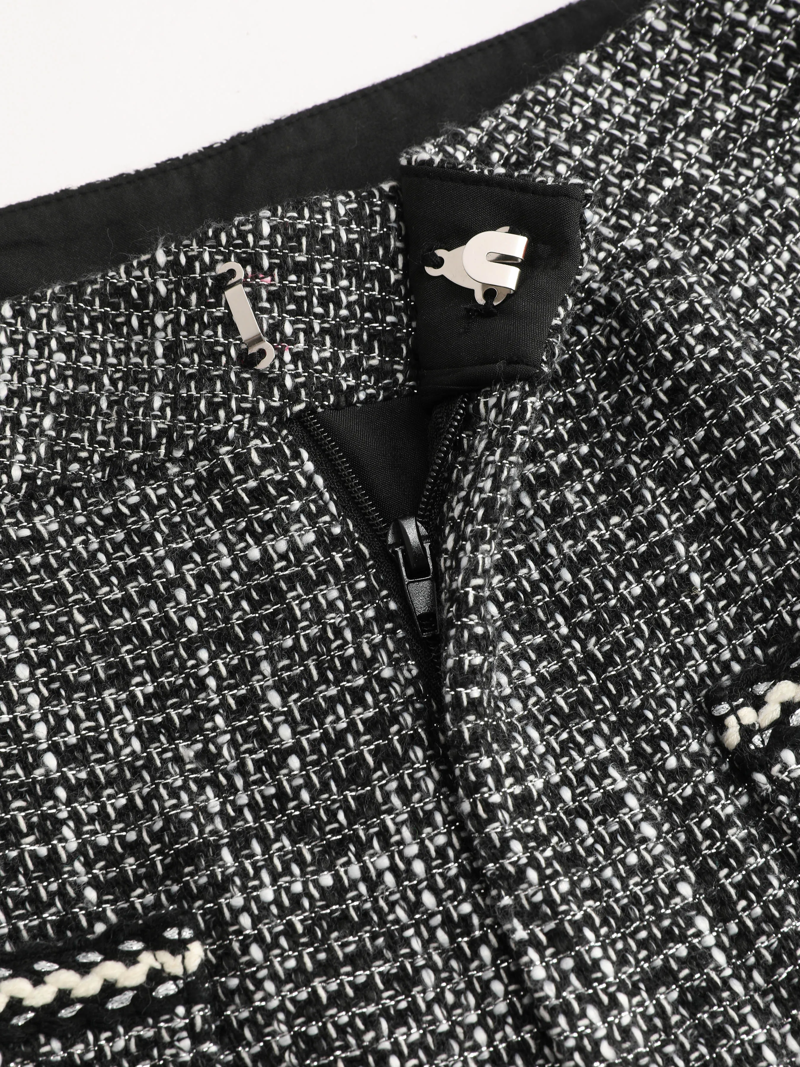 Pantalones de pierna ancha con botones sólidos de cintura media de tweed