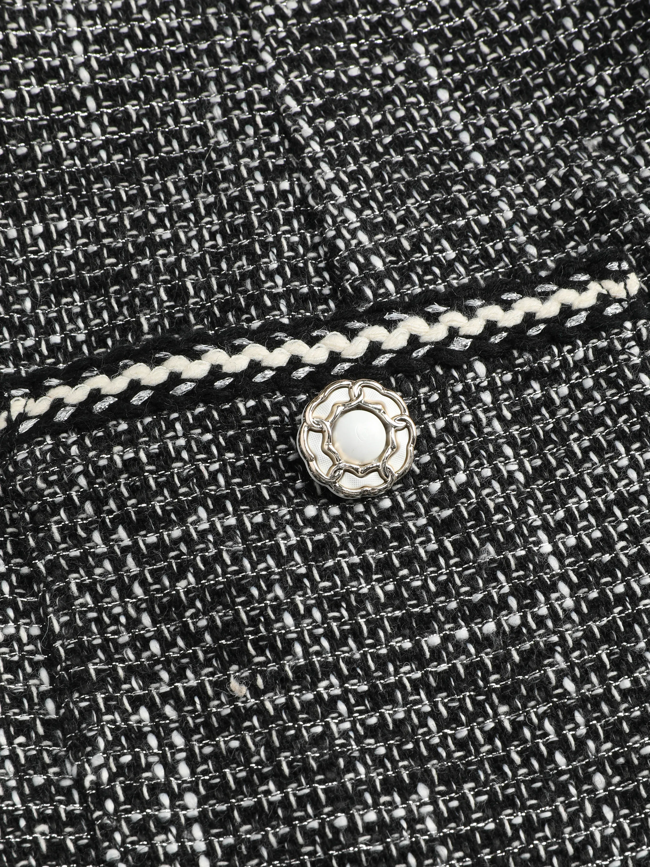 Pantalones de pierna ancha con botones sólidos de cintura media de tweed