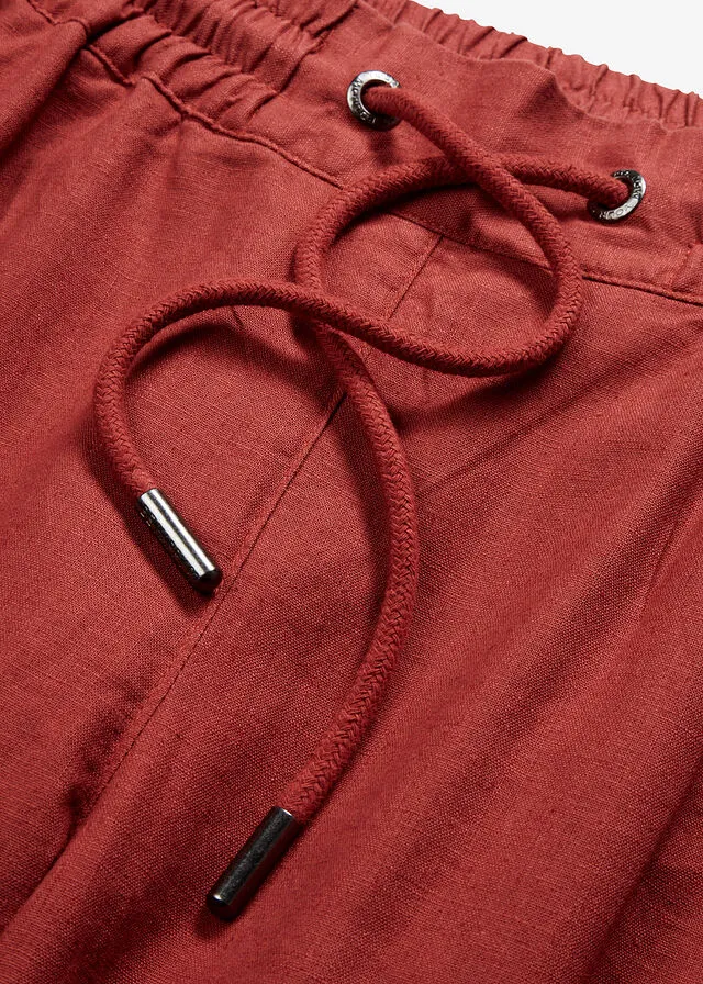 Pantalón cargo con lino rojo carmín