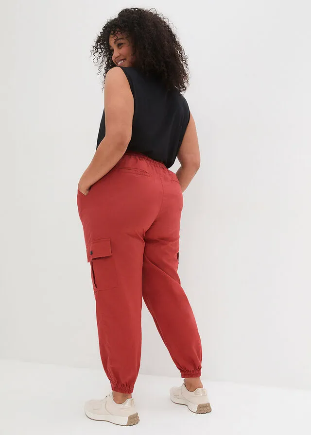 Pantalón cargo con lino rojo carmín