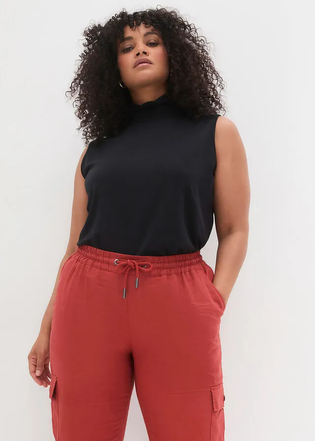Pantalón cargo con lino rojo carmín