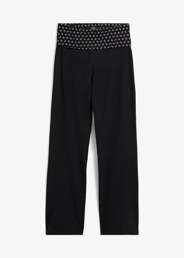 Pantalón con cintura vuelta, corte recto Negro