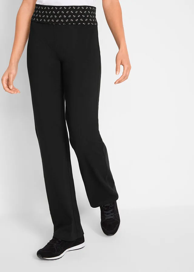 Pantalón con cintura vuelta, corte recto Negro