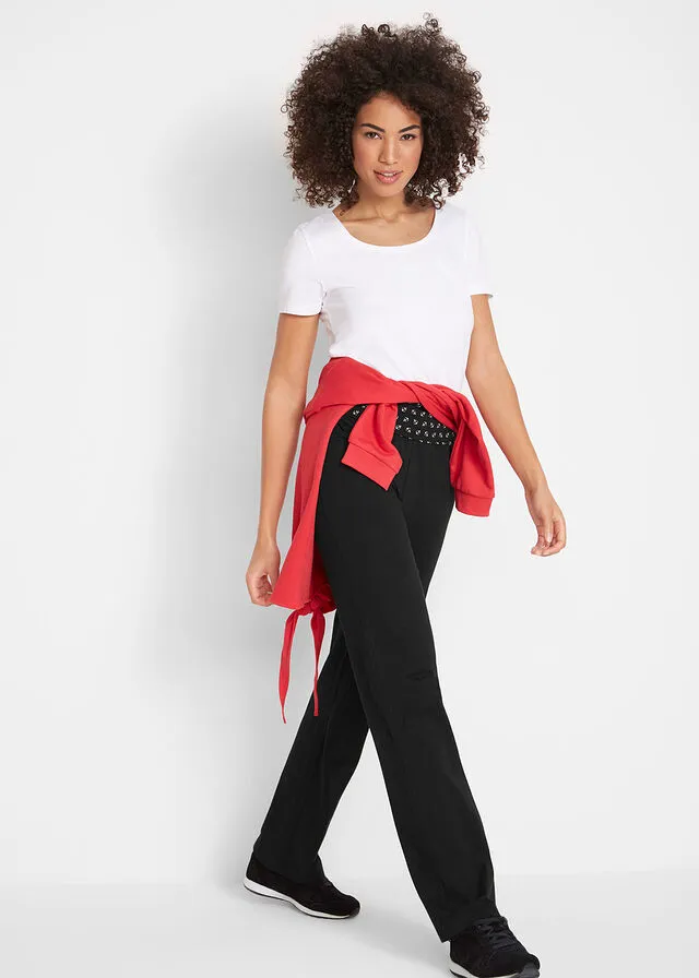 Pantalón con cintura vuelta, corte recto Negro