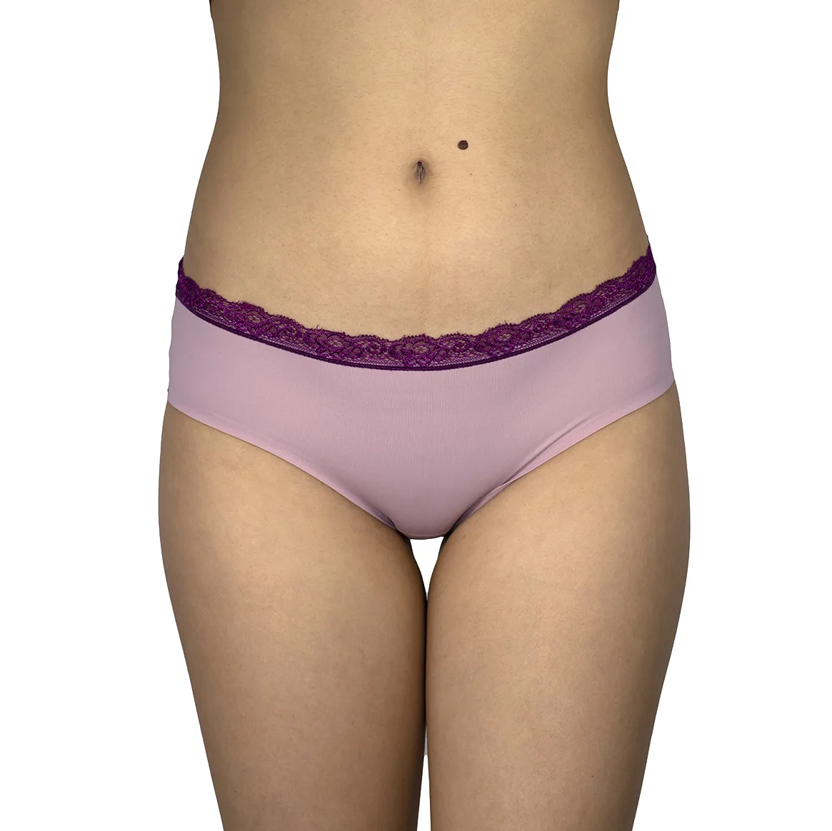 Panty bikini rosado con encaje vinotinto
