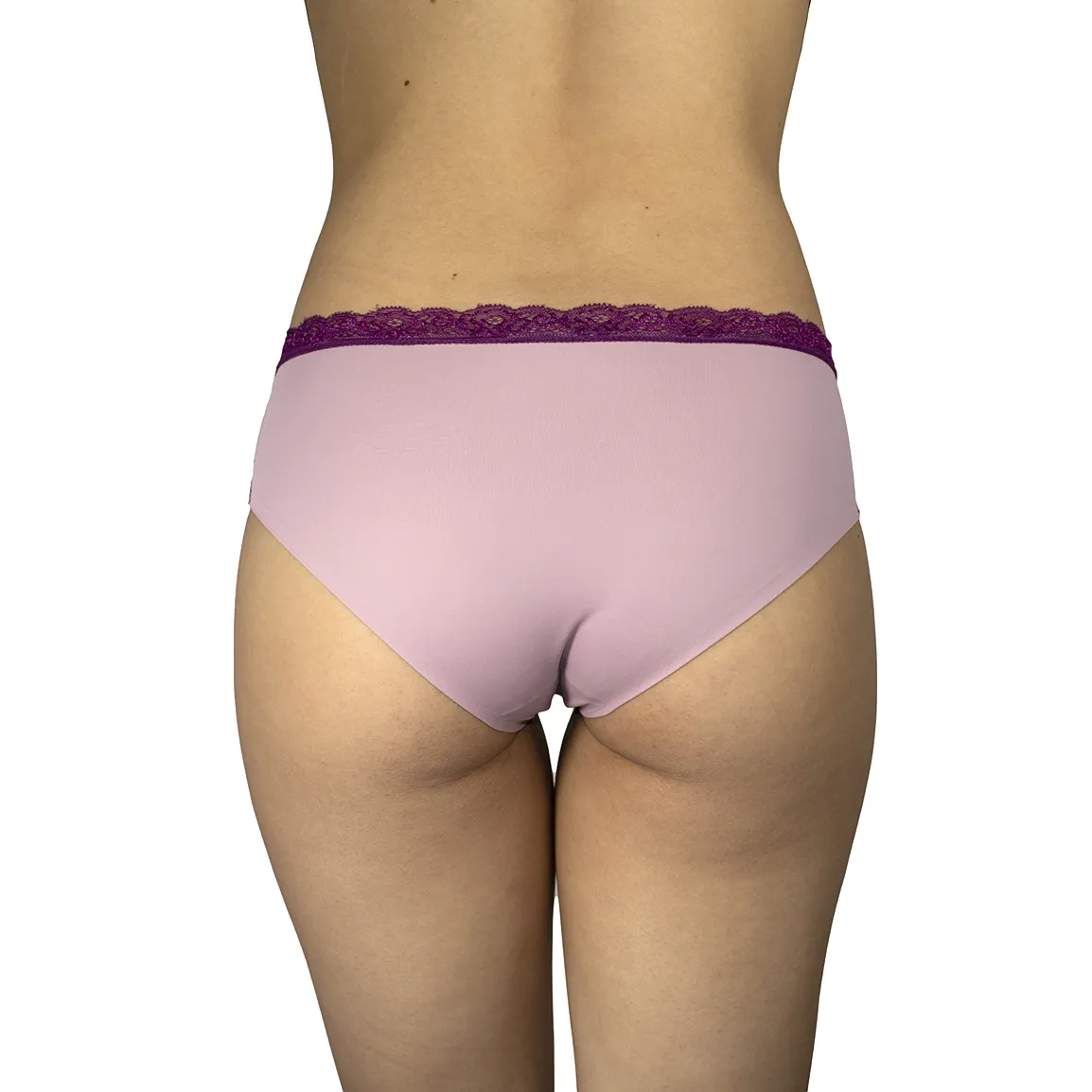 Panty bikini rosado con encaje vinotinto