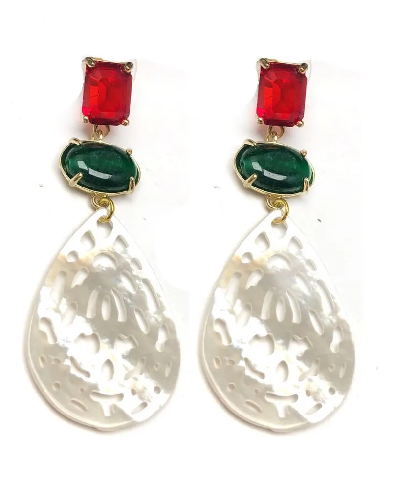 PENDIENTES LARGOS CON FABULOSA LAGRIMA TALLADA DE NACAR