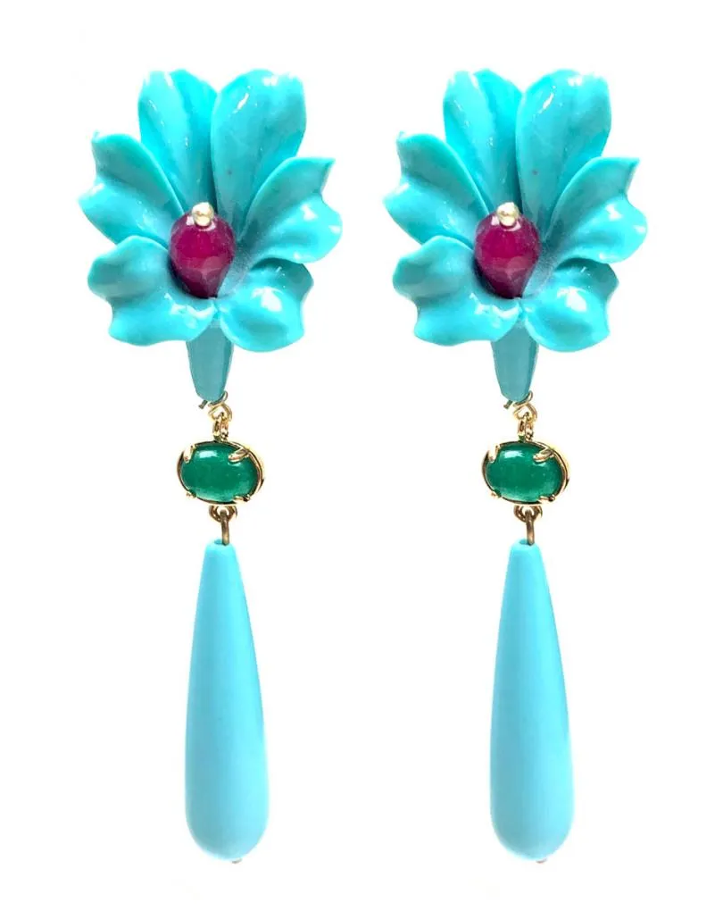 PENDIENTES LARGOS FLAMENCA TURQUESA DE LAGRIMA SEVILLA