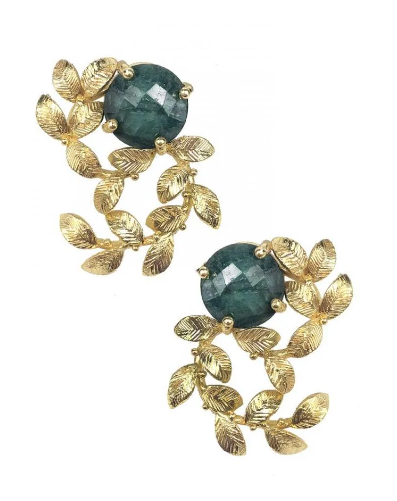 PENDIENTES MUJER DORADOS CON PIEDRA VERDE
