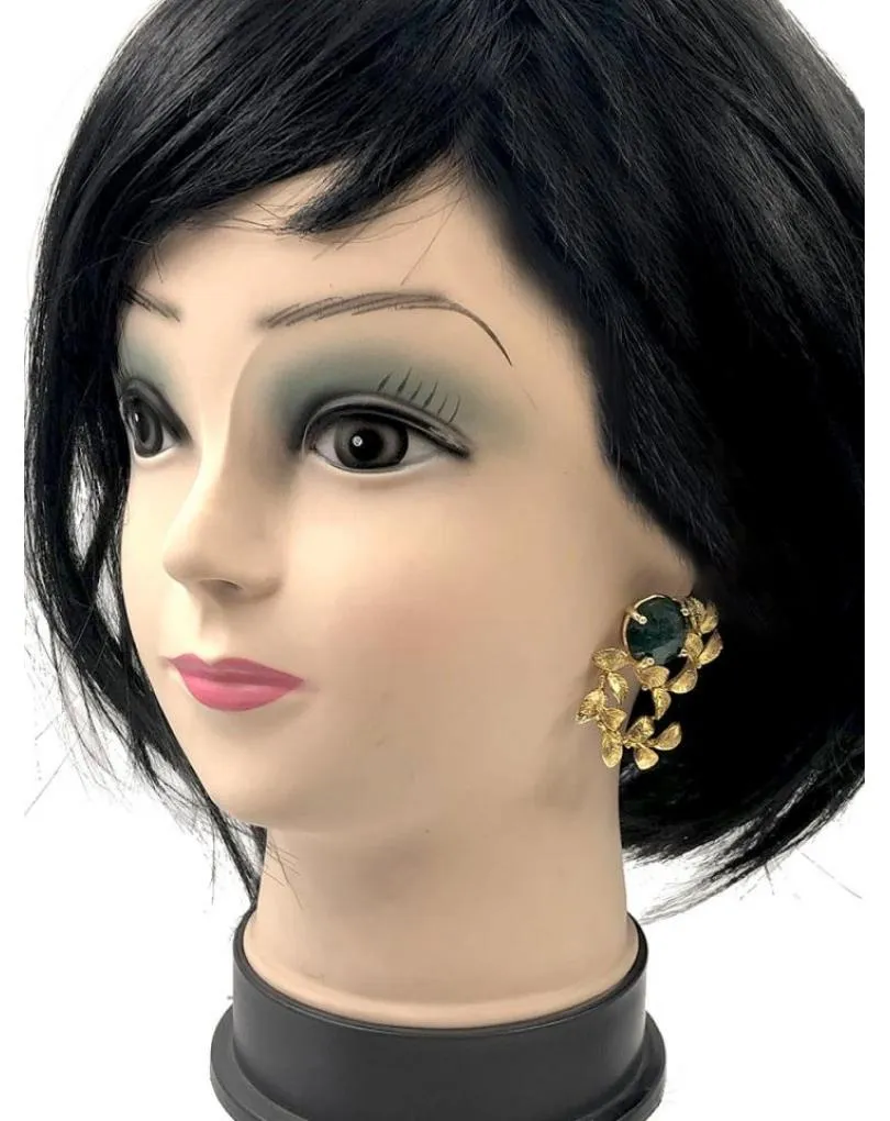 PENDIENTES MUJER DORADOS CON PIEDRA VERDE