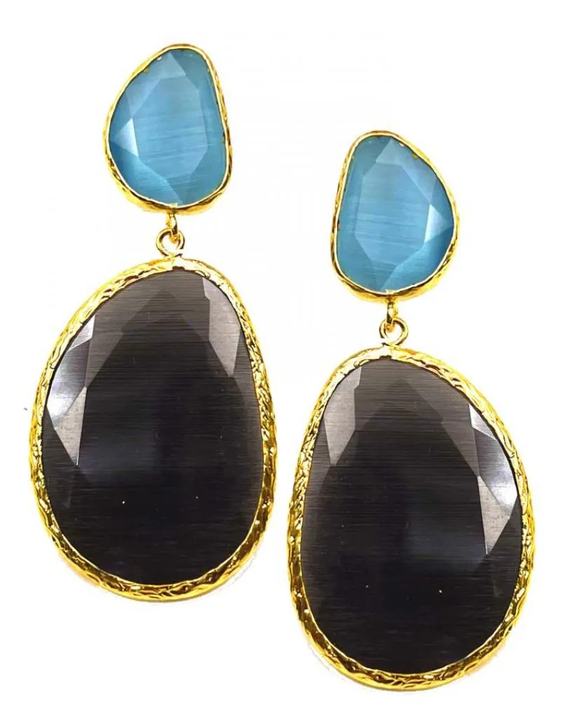 PENDIENTES MUJER LARGOS GRISES Y AZULES DE PIEDRA PARA BODAS