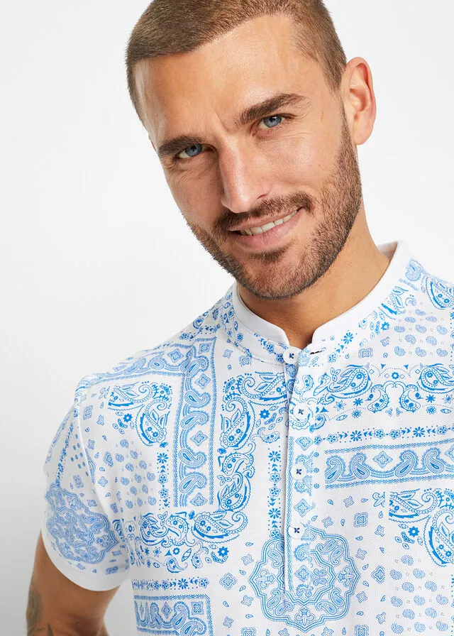 Polo con cuello alto blanco/azur