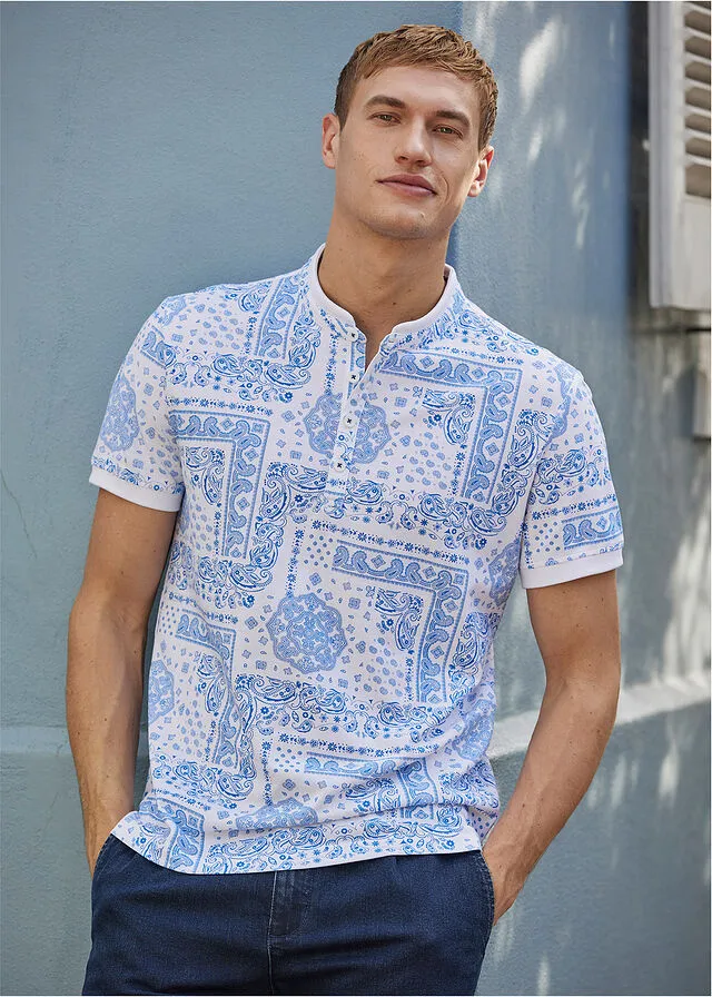 Polo con cuello alto blanco/azur