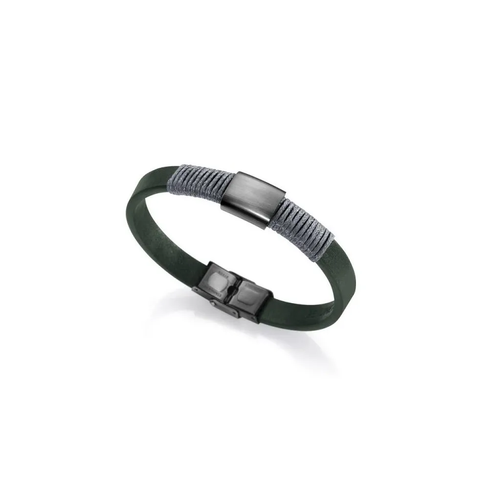 Pulsera Viceroy de acero y pel verde con cordón gris para hombre