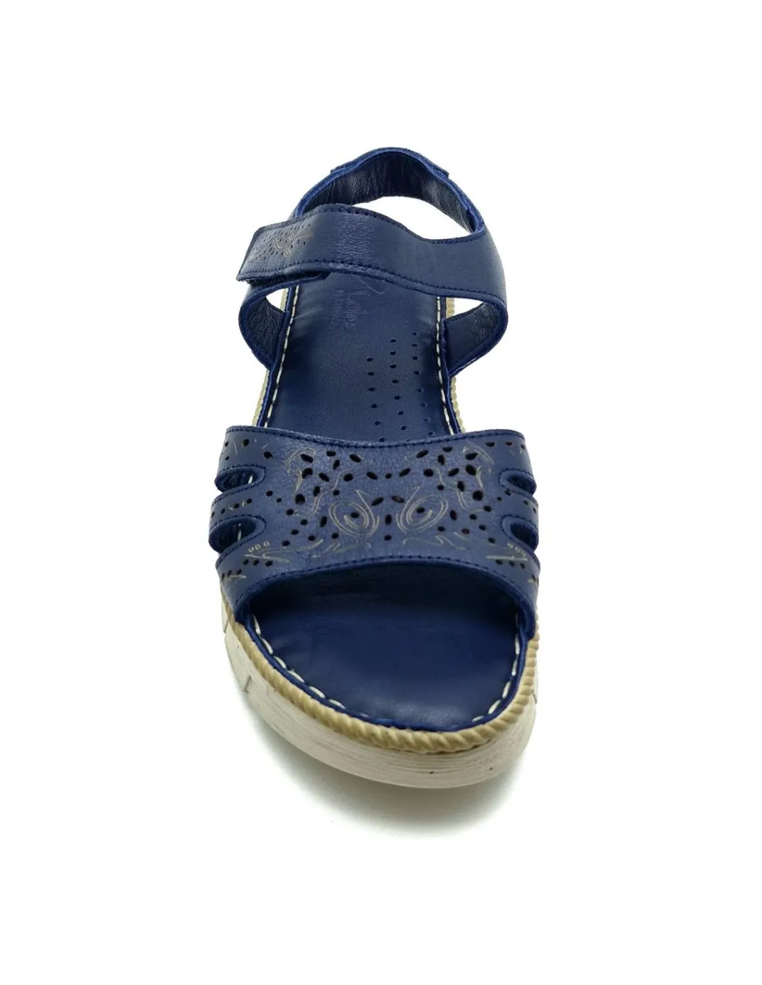 SANDALIA DE MUJER TREINTAS EN AZUL MARINO Y CUERO L1008