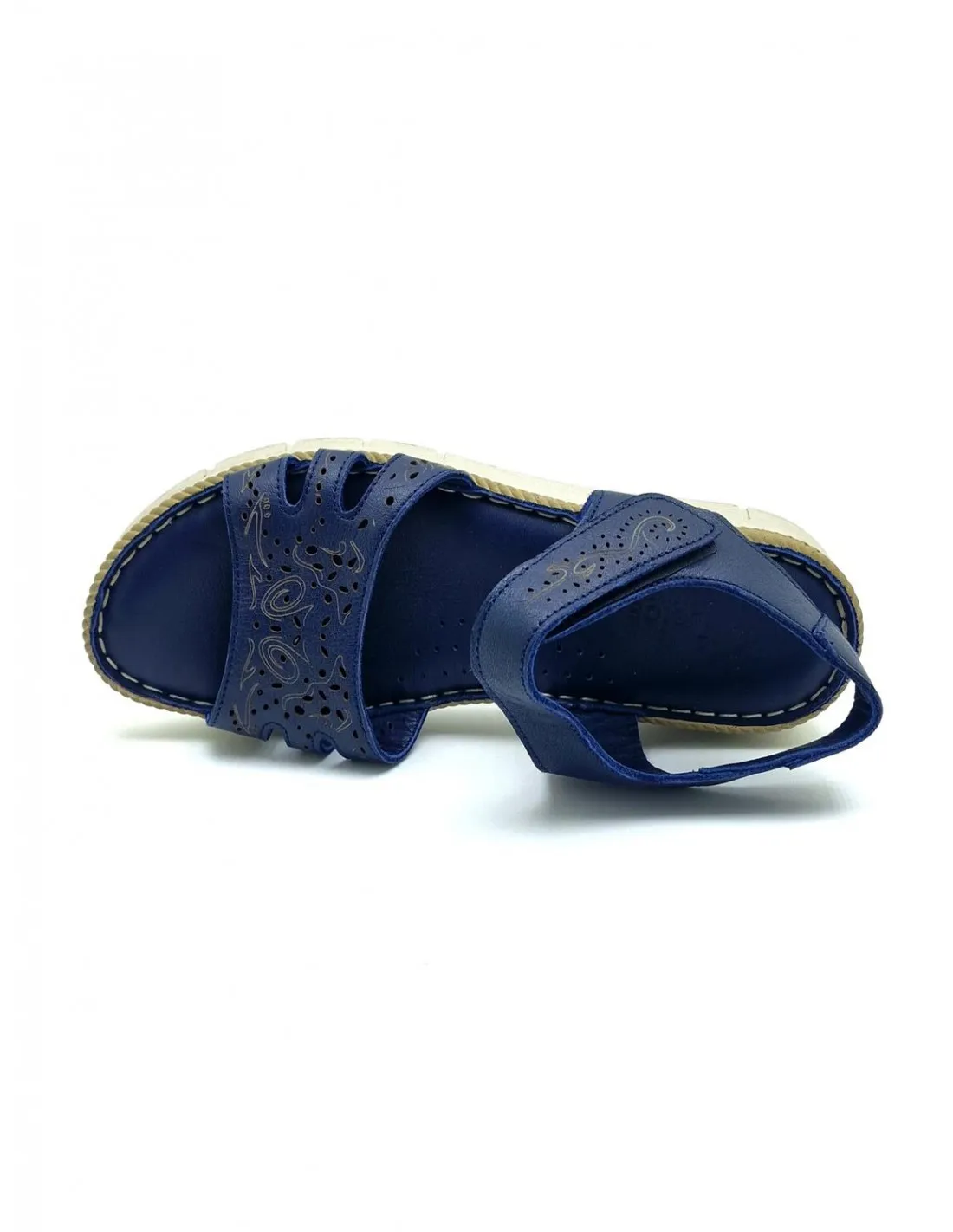SANDALIA DE MUJER TREINTAS EN AZUL MARINO Y CUERO L1008