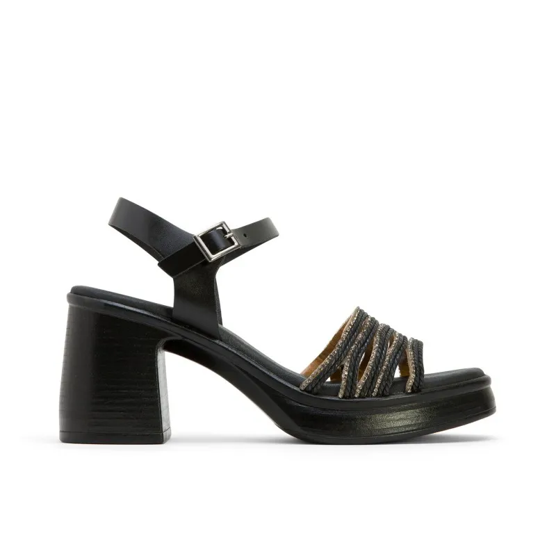 SANDALIA TACON PIEL Y TEXTIL NEGRO ILKA