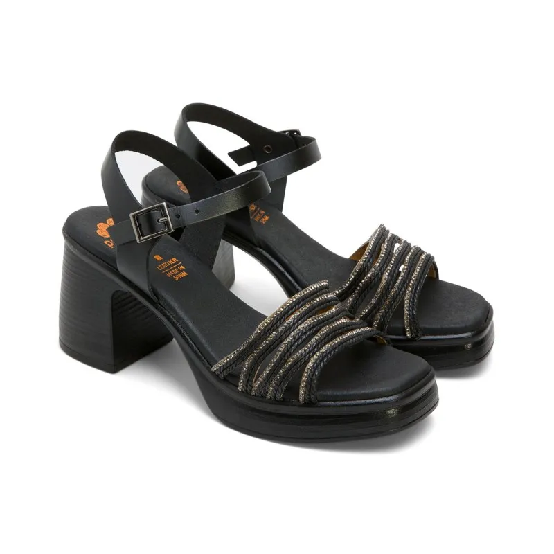 SANDALIA TACON PIEL Y TEXTIL NEGRO ILKA
