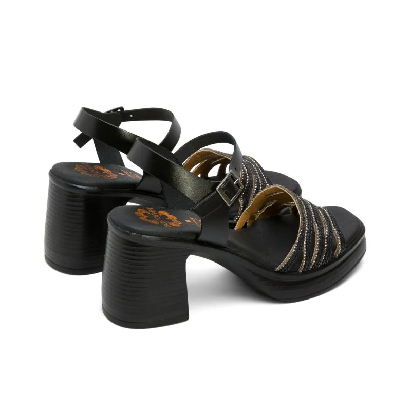 SANDALIA TACON PIEL Y TEXTIL NEGRO ILKA