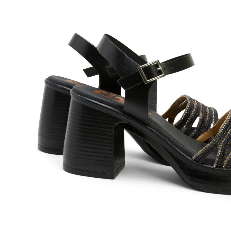 SANDALIA TACON PIEL Y TEXTIL NEGRO ILKA