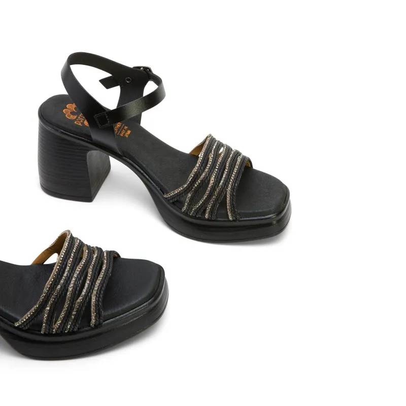 SANDALIA TACON PIEL Y TEXTIL NEGRO ILKA