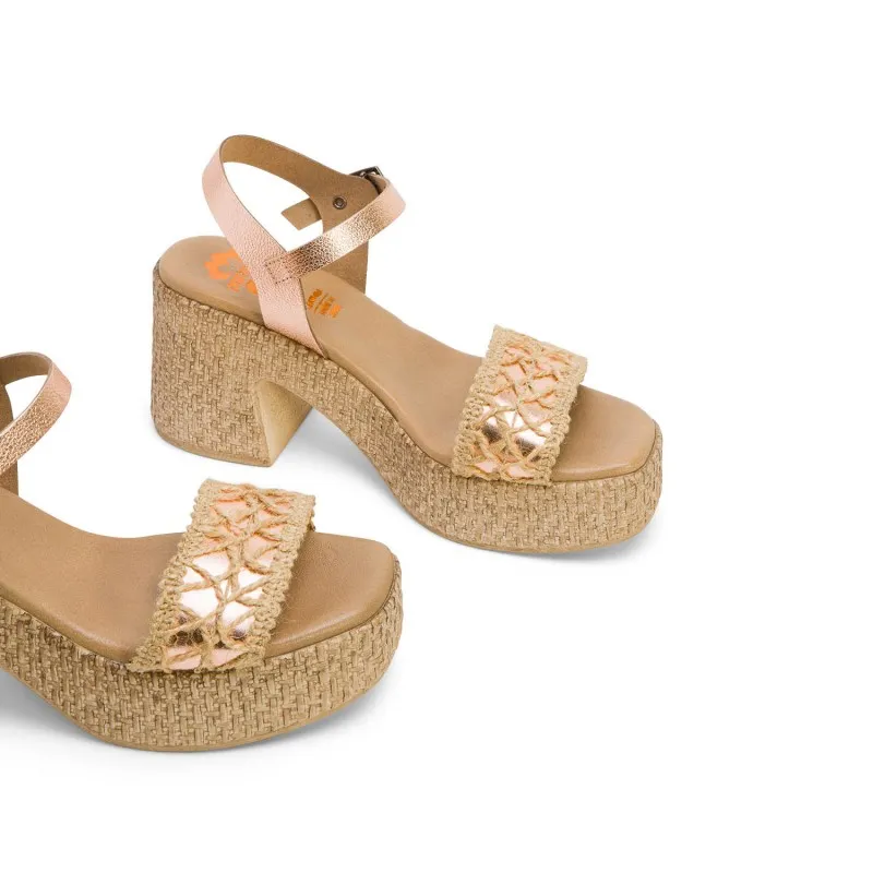 SANDALIA TACON PIEL Y TEXTIL ROSE JERI