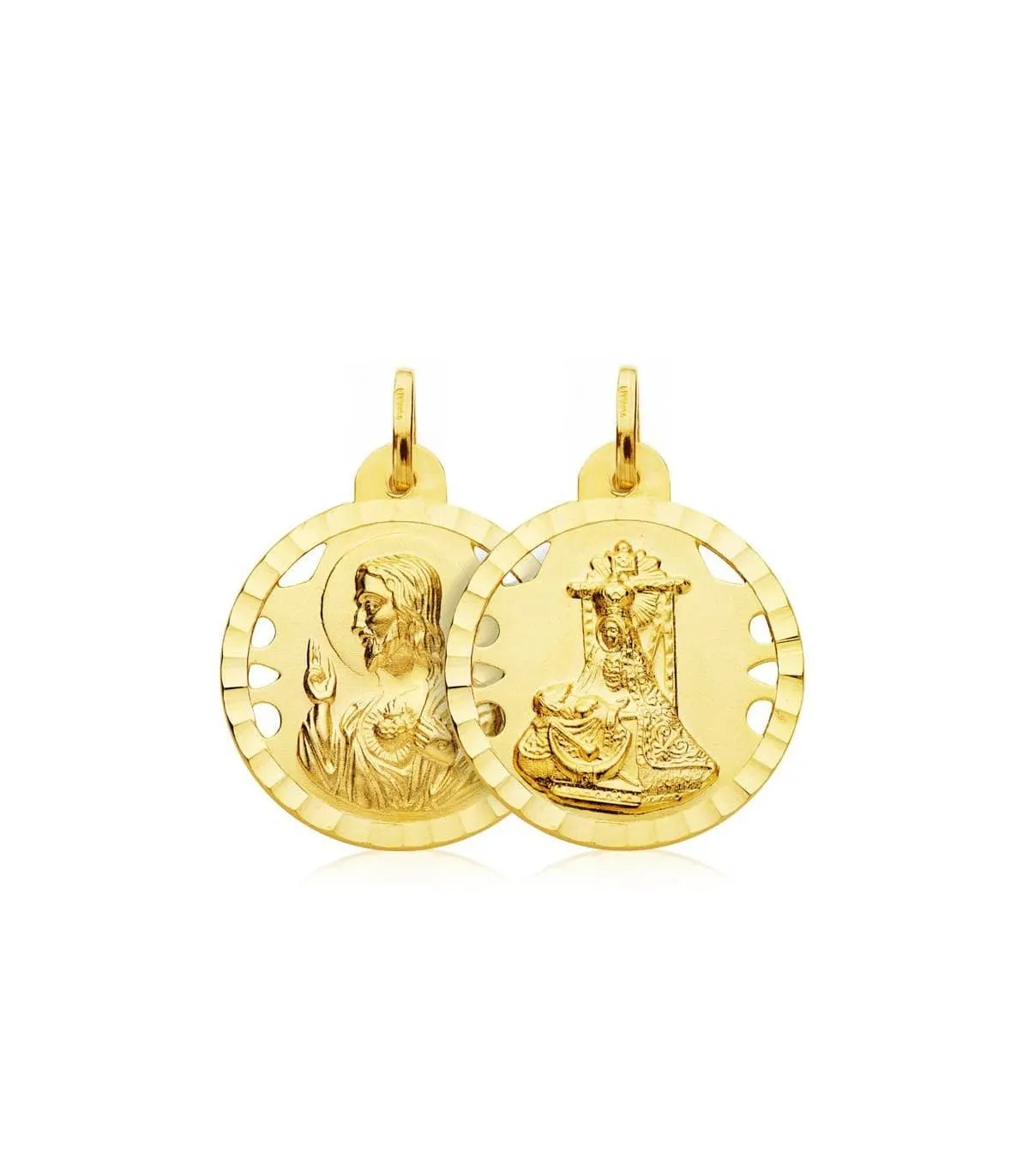 Scapulaire V. des Angoisses et Sacré Coeur de Jésus Or 18K 22mm Ajourée