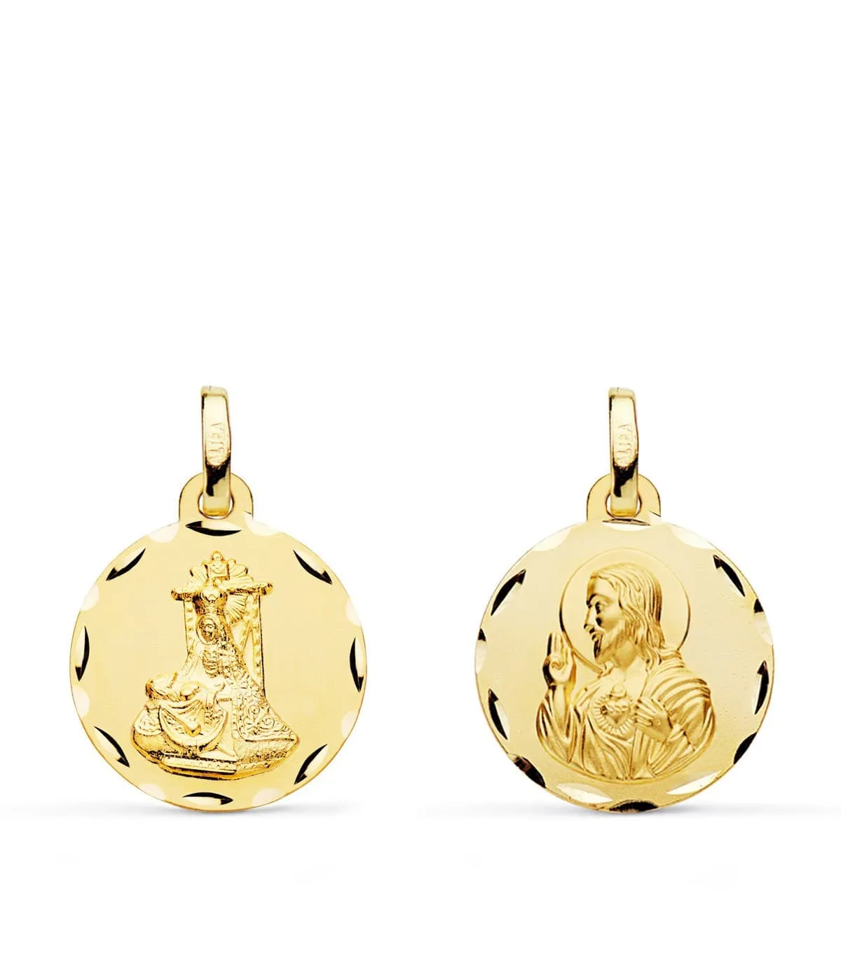 Scapulaire V. des Angoisses et Sacré Cœur de Jésus Or 18K 16 mm Sculptée