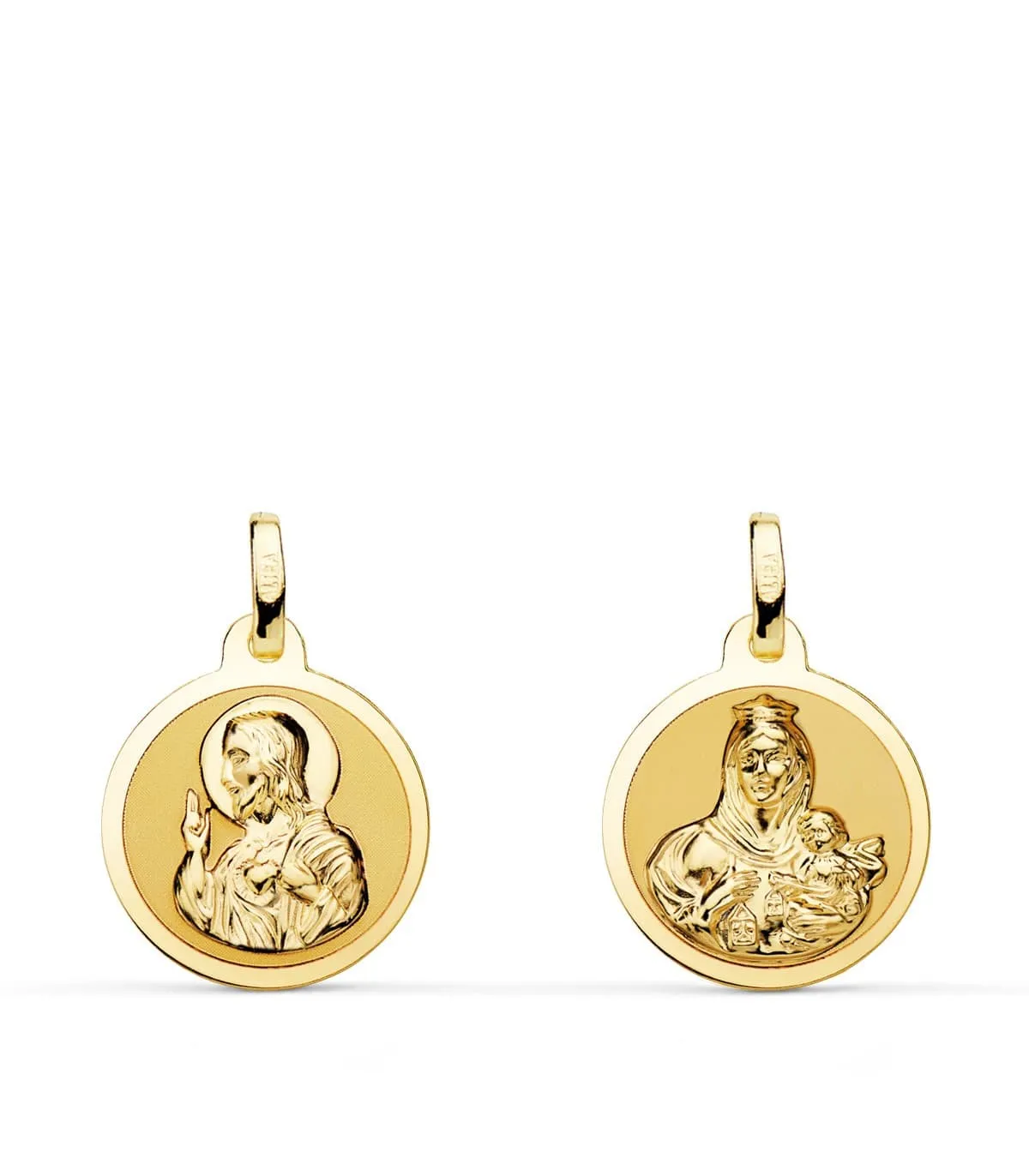 Scapulaire V. du Mont Carmel et C. Jésus Or 18K 14 mm Brillant