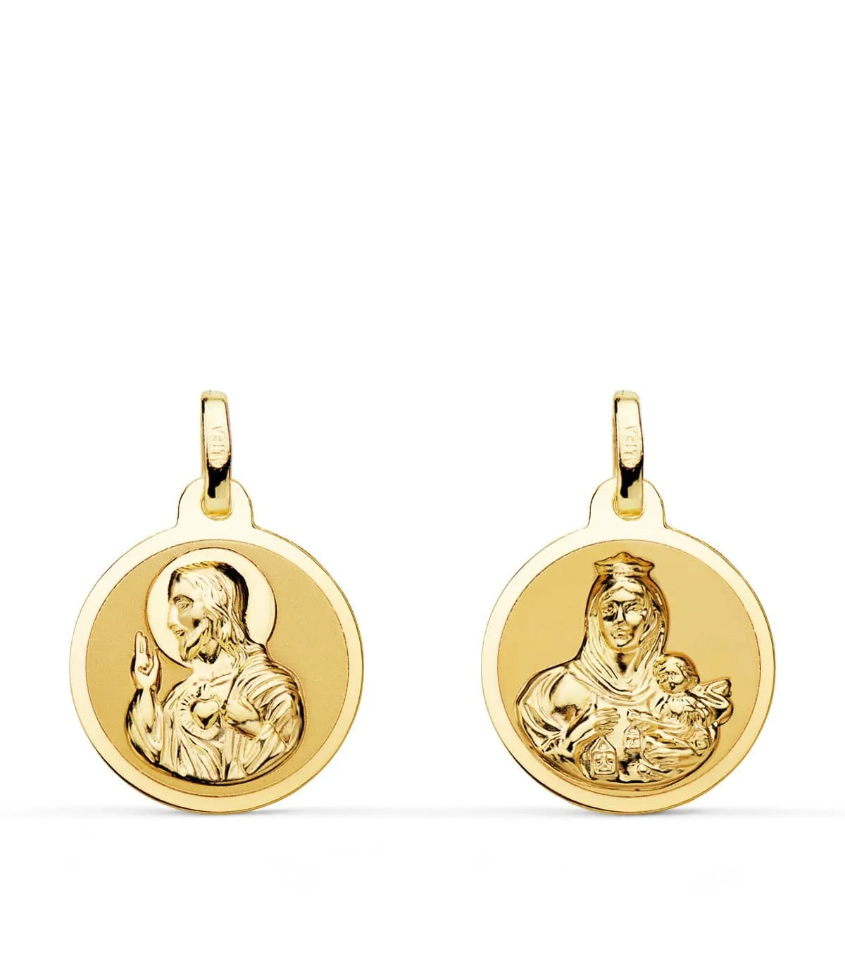 Scapulaire V. du Mont Carmel et C. Jésus Or 18K 16 mm Brillant